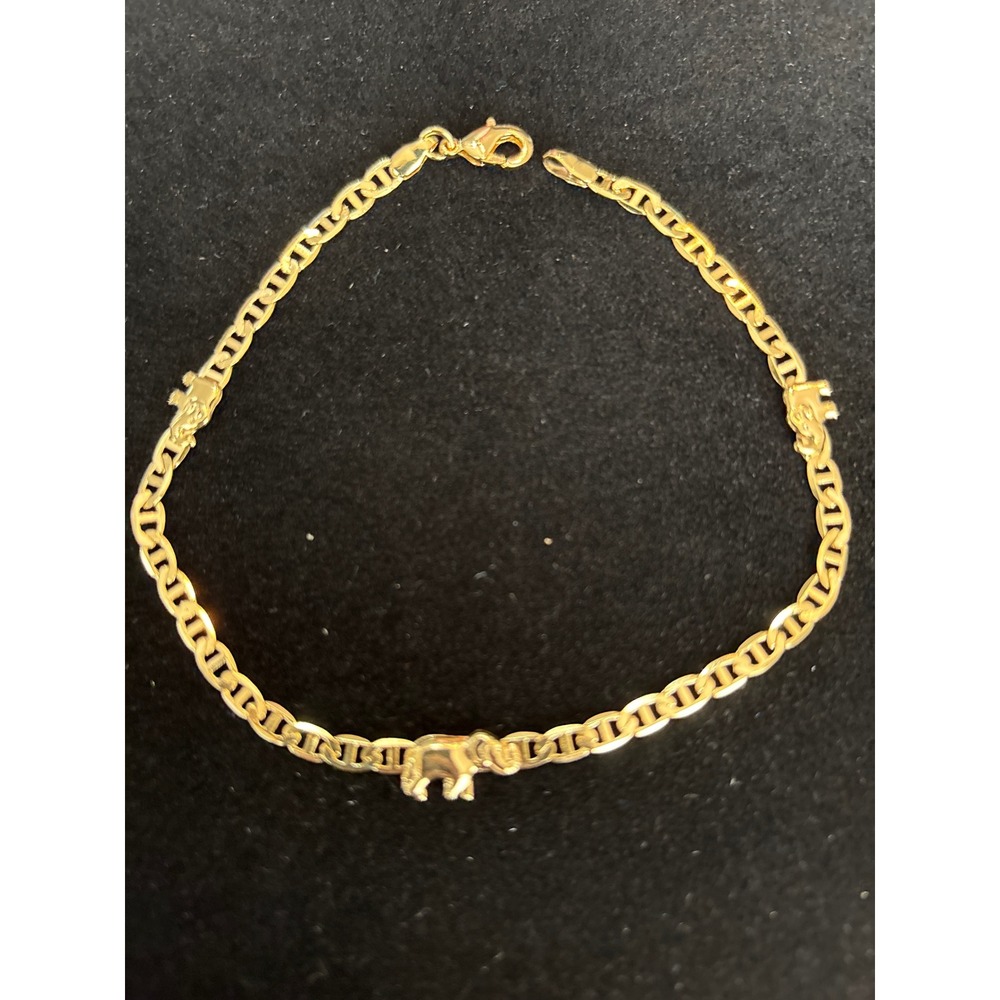 18k Gold Filled Elephant Mariner Anchor Link‎ Bracelet 8.5 Inch Charm Jewelry